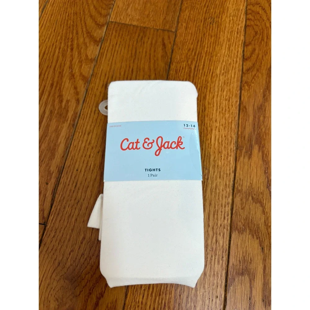 Cat & Jack Girls Footed Tights Cream Off-White Size 12-14 Opaque Nylon Spandex